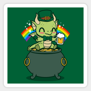 Lucky Irish Dragon Kawaii Saint Patrick Day Dragon  Drinking Beer Magnet